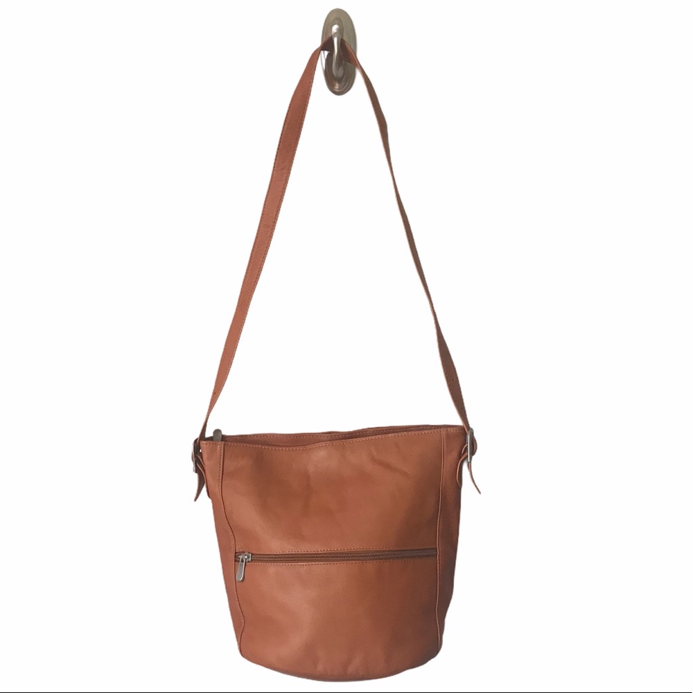 PIEL Genuine Leather Bucket Purse Camel Color